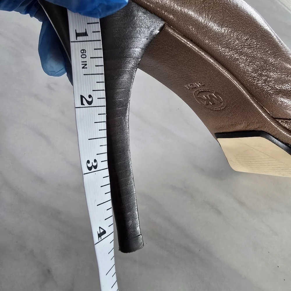 Michael Kors Heels Womens Sz 9.5M Zamara Open Toe Taupe Shoes Slip On Stiletto